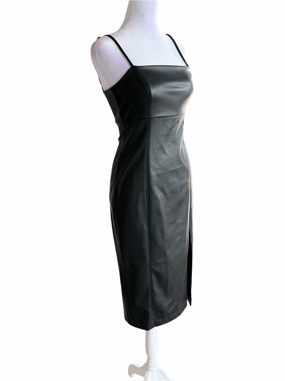 Express Black Faux Leather Slip Midi Dress with Front Slit - Picture 7 of 9